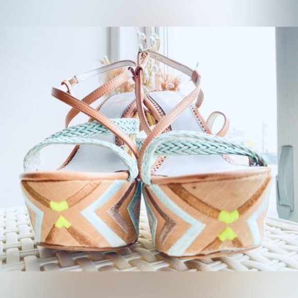Vintage Sam Edelman Wedge Platform Mozaic Strappy Sandals - Picture 4 of 14